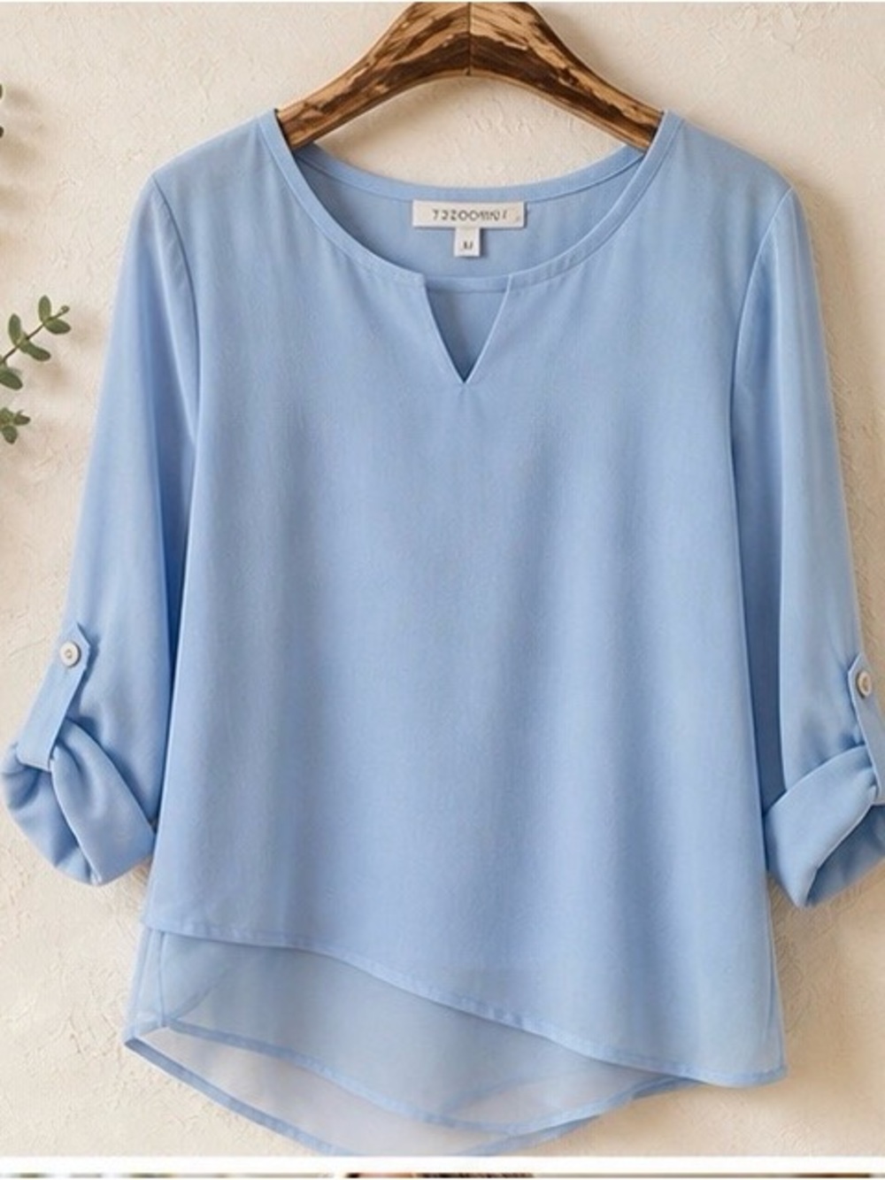 Chico’s Size 0 Light Blue Sheer Blouse Layered Asymmetrical Hem Flowy Casual